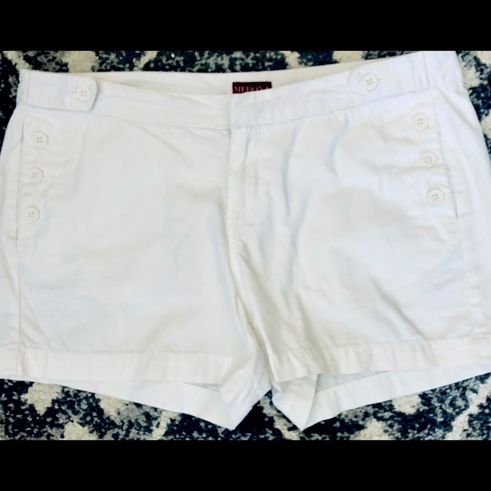 Merona size 14 shorts, 3 3/4” above knee, total length top/bottom, 13”.